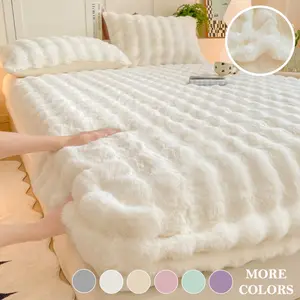Ultra-Soft Faux Rabbit Fur Bubble Velvet Bed Sheet Set, Milk Wool Plush Bedding, Warm Comfortable, Soft And Cozy, Ideal for Bedroom Dorm Room