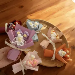 Creative Mini Artificial Flower Bouquet, Knitted Woolen Flowers, Puff Small Bouquet, Handmade Gift, Holiday Present, Party Gift