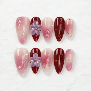 Wild Tiger 3D Floral Press Ons | Orange Glitter Stiletto Nails | Vira