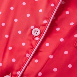 Satin Silk Valentine's Day Pajamas Set for Women Polka Dot Button Up Shirts+Pants 2 Piece Valentine Jammies Sleepwear Loungewear