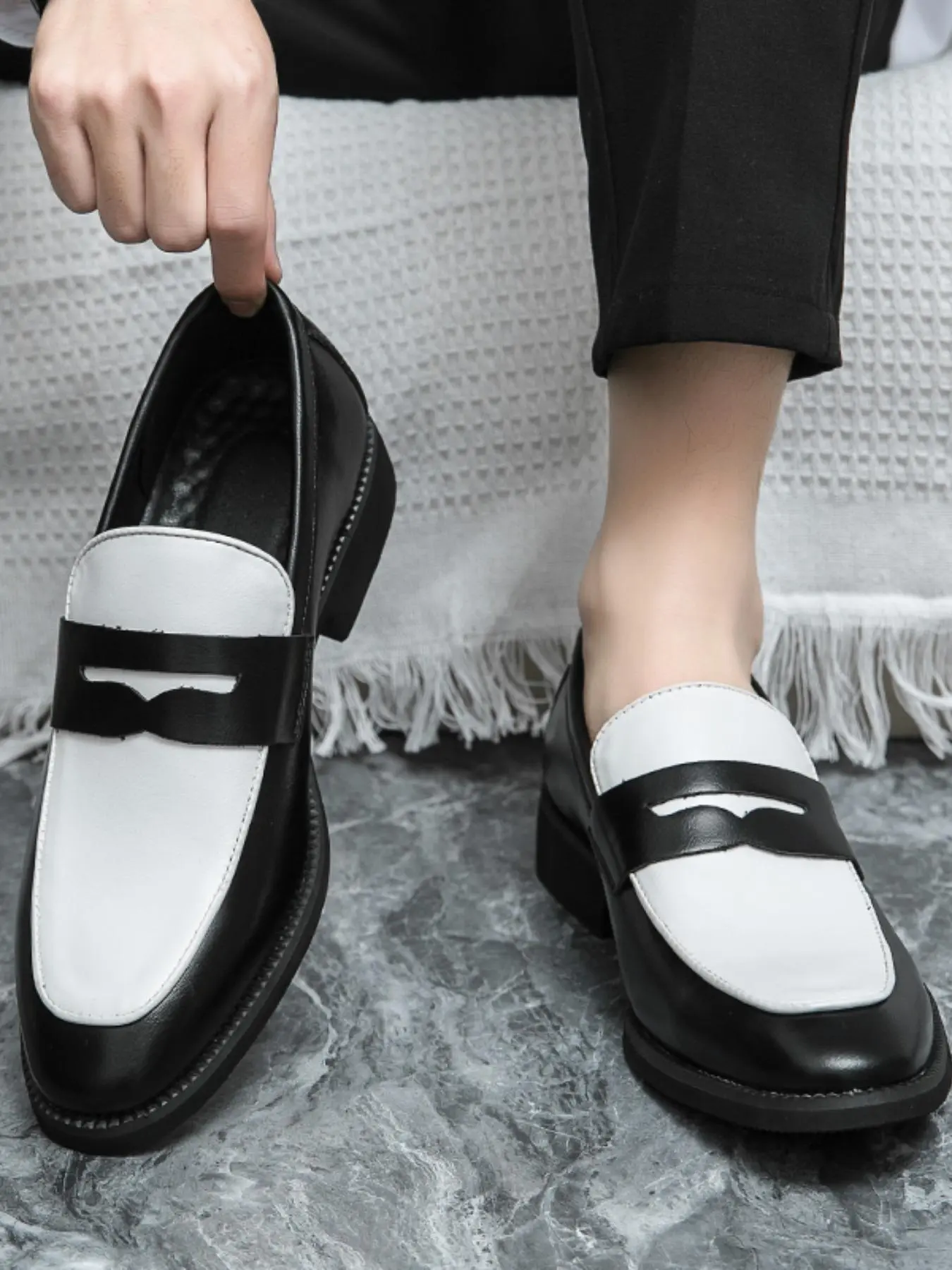 Men's Business Style Colorblock Slip-on Loafers, PU Leather Shoes, flat heel loafers, Fashionable Loafers, Casual Comfortable Breathable Flat Shoes for Daily Wear, Fashion Shoes for Party, Daily Clothing Decor, Footwear