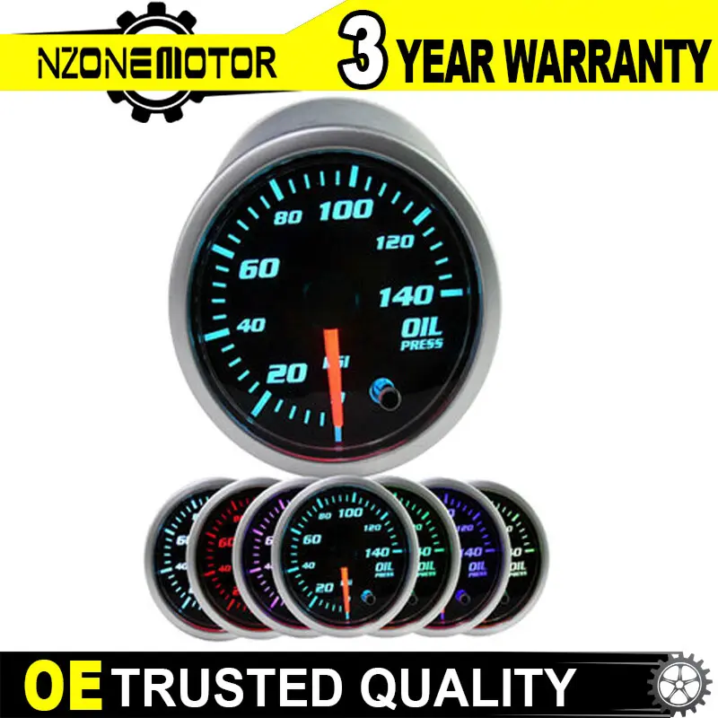 AFA Motor Oil Press Pressure Pointer Gauge 140 PSI Meter Universal 2" 52mm Lens USA Fahrenheit Water Smoked Lens High Precision Durable Aluminum