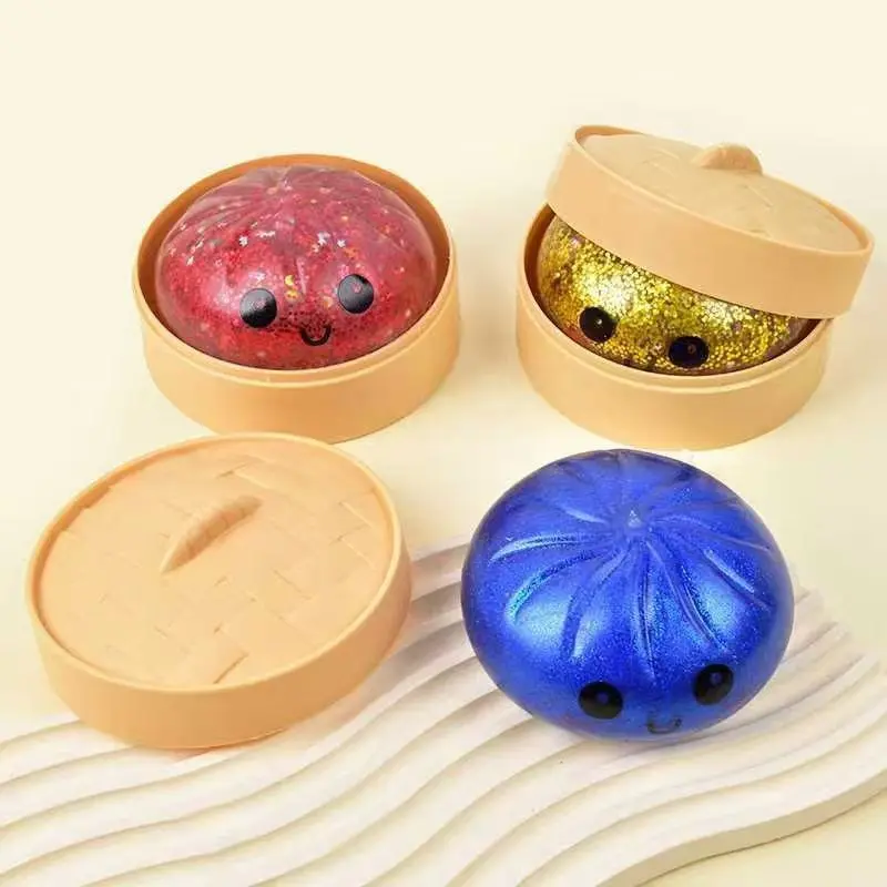 Value Pack Of 2: Large Cage-Shaped Bun Squishy Toy, Flashing Shark Dumpling Slow-Rebound Soft Toy, Steamed Bun Squishy Toy With Steamer