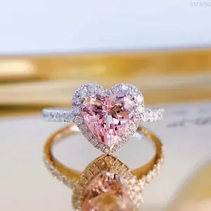 Women Heart Ring,Y2K Trendy Pink Love Ring,Sparkling Moissanite Full Paved Diamond Finger Band,Luxury Bright Non-fade Comfortable Ring,Fashion Ornament for Daily Dating Party Wedding Holiday Gift