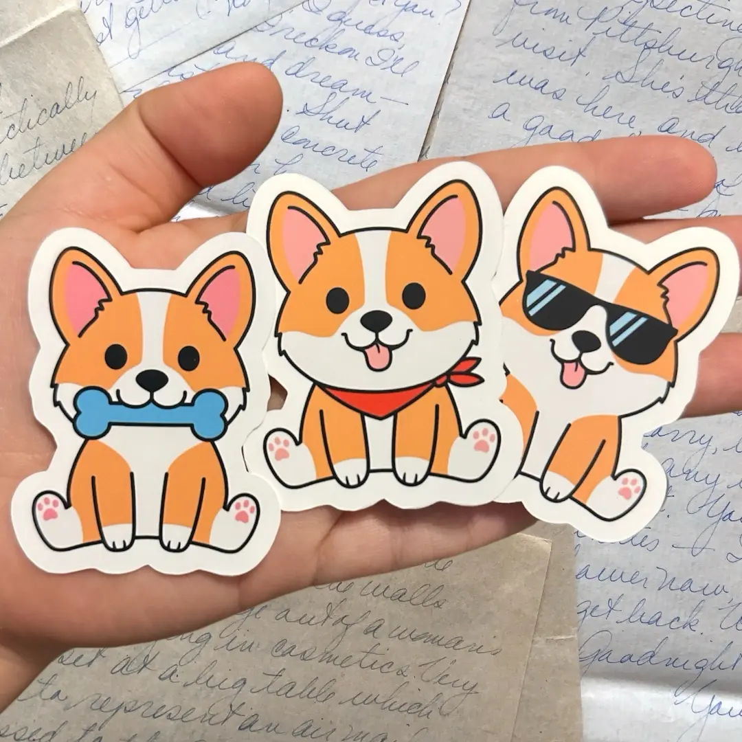 Corgi Stickers | Water Resistant | Perfect for Journals, Scrapbook, notebooks, Planners | Vinyl Sticker