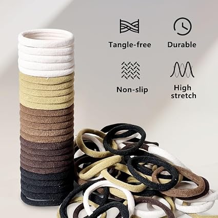 100PCS Black Hair Ties for Women & Girls – Strong Stretchy Elastic Ponytail Holders for Thick Hair, No Damage Hair Bands