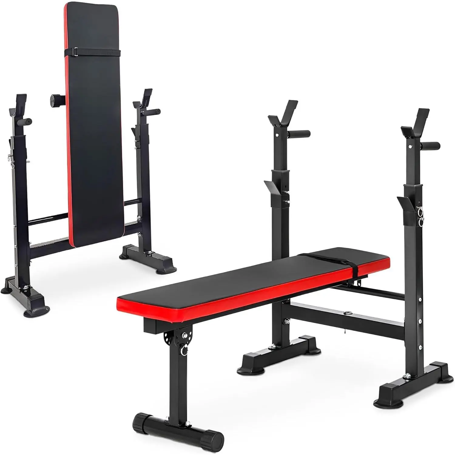 Steel Weight Bench w/ Squat Rack in Multiple Colors, 400 lb User Capacity - Foldable Home Gym Equipment for Range of Workouts w/ 6-Position Barbell Holder & Adjustable Seat and Recliner