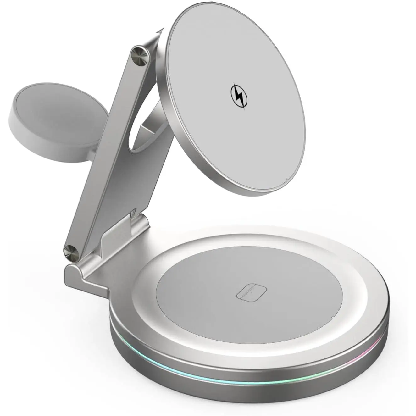 Foldable 360o Rotatable Zinc Alloy 3-in-1 Magnetic Wireless Charger,3 in 1 Charging Station,Charging Stand,15W for iPhone 12-16,for  Smartwatches, AirPods (Adapter Included) (White)
