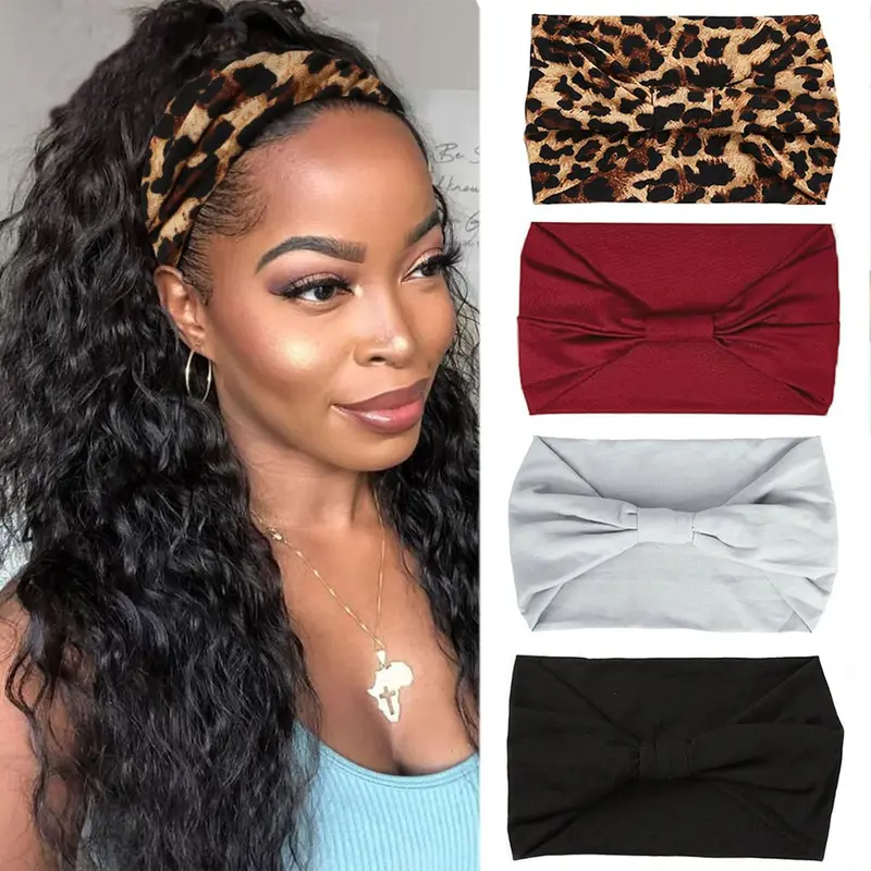 Women's Boho Wide Printed Knotted Turban Headbands - Adjustable Workout Elastic Bands, Soft Non-Slip Hair Wrap for Yoga, Fashion Hair Accessories for All-Day Ease