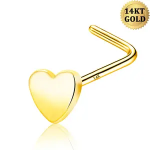 14K Gold Heart L-Shape Nose Stud