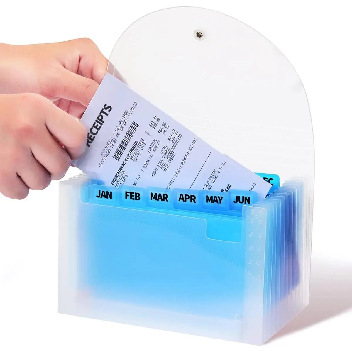 Receipt Holder, 13 Pocket Accordion File Organizer, 7x4.5 Inches, Blue