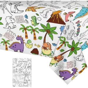 Dinosaur Coloring Tablecloth for Kids - Giant Dino Paper Activity Table Cover, Jumbo Animal Dino World Coloring Games Poster Crafts for Dinosaur Birthday Decorations Party Favors, 54x108 Inch