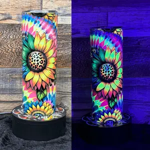 Neon Sunflower Tumbler - Black light Activated Fluorescent Ink - 20oz Tumbler Bottle Drinkware