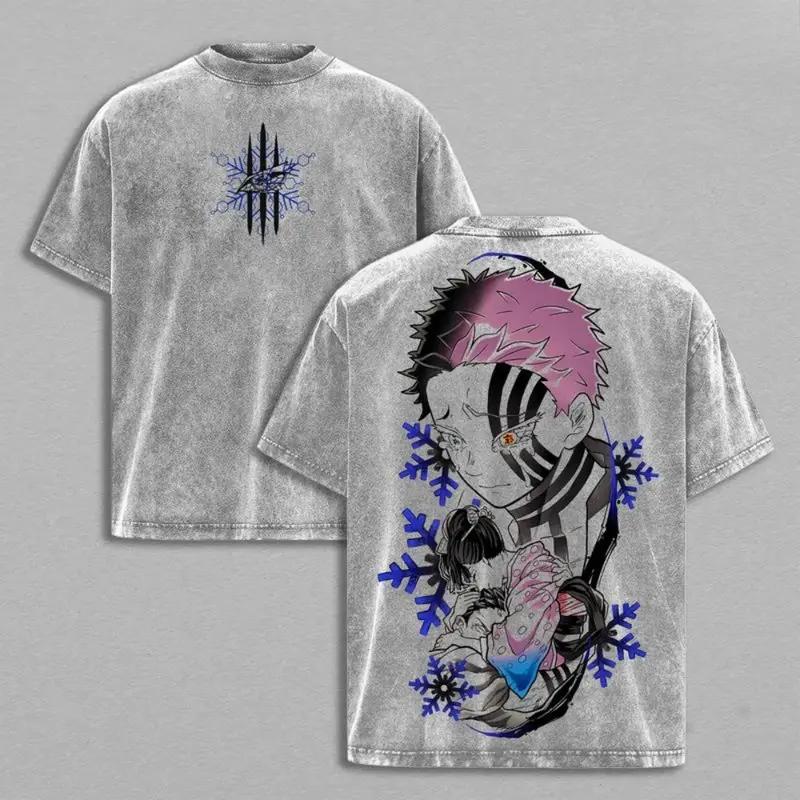 Akaza vs Koyuki Oversized Washed T-Shirt – Demon Slayer Kimetsu no Yaiba Vintage Heavy Cotton Unisex Tee Anime Manga Streetwear Retro Graphic Top Otaku Merch Gift for Fans Anime merchandise Inkjet printed T-shirts