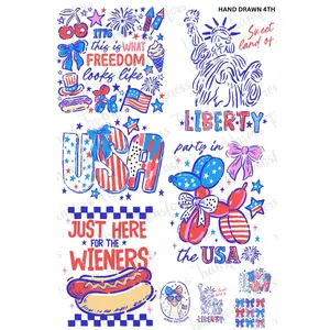 Hand Drawn 4th Mini DTF Transfer Gang Sheet 24.5" wide x 36" long Direct To Film