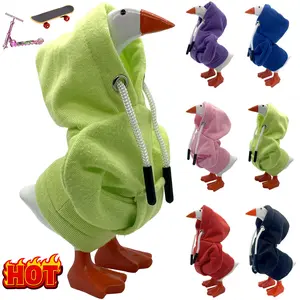 7 inch Desktop Goose Outfits Accessories Set with Outfits Hoodie Scooter,Mini Porch Goose Costume Clothes Magnetic Goose Statue for Office Home Table Christmas Decor
