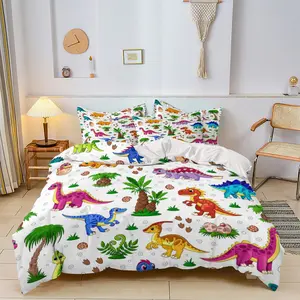 3pcs Dinosaur World Bedding Set for Kids, Includes One Fitted Sheet and Two Pillowcases, 100% Polyester Fiber