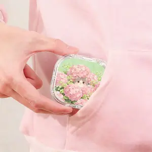 Hydrangea Flower Cluster Gray White Cat Printed Retainer Box, Loss Proof Portable Denture Storage Box, Outdoor Portable Orthodontic Retainer Box, Drop Resistant Scratch Resistant Invisible Braces Box