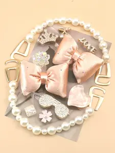 12pcs Coquette Style Pink Bow & Pearl Shoe Charms, Rhinestone Shoes Charms, Sparkly Rhinestone Crown & Sunglasses Decorations, Shoe Accessories for Clogs, Slides & Sandals, DIY Decor for Summer Outfits & Birthday Gifts