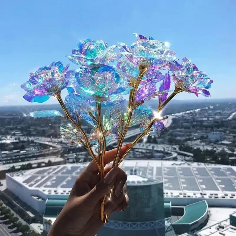 5pcs Luminous Crystal Rose Flowers, Plastic Artificial Roses for Valentine'S Day, Birthday, Proposal Decor, No Electricity or Battery Needed, Romantic Gift for Living Room Decoration