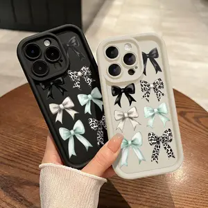 Leopard Print Bow Pattern Phone Case for iPhone 17 16 15 14 Pro Max 13 12 11 XR XS Plus Shockproof Full Camera Protection Durable slim Silicone Cover