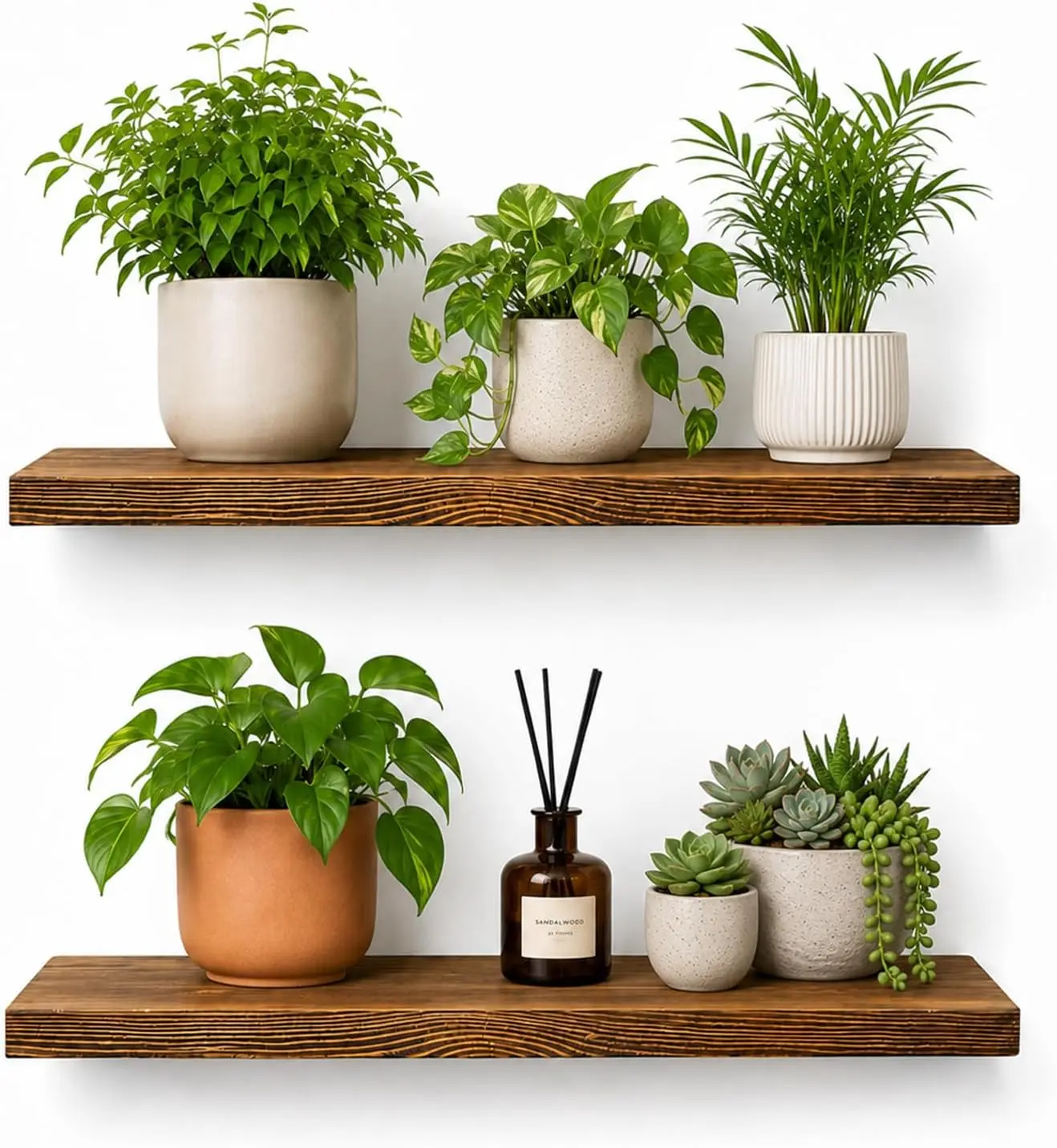 Bamworld Plant Shelves Wall Shelf Wood Floating Shelves for Wall Planters Hanging Shelf Living Room Bedroom Bathroom Set of 2 Rustic Brown