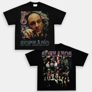 Tony Soprano Vintage Movie Graphic Tee, Menswear Crew Neck Cotton Short Sleeve T-shirts, Casual Fit Print Streetwear Unisex T-shirt Cotton Unisex Streetwear T-shirt