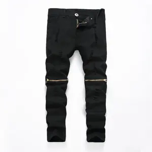 Boy's Skinny Fit Ripped Distressed Elastic Zipper Kids Jeans with Holes