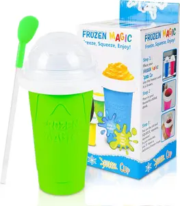 Slushy Maker Cup - TIK TOK Quick Frozen Magic Squeeze Cup For Chocolate MilkShake, Sorbet, Smoothies, Slushies & More, 2 in 1 Straw & Spoon, With Gorgeous Luxury Box, Perfect for Kids,Friends & Family