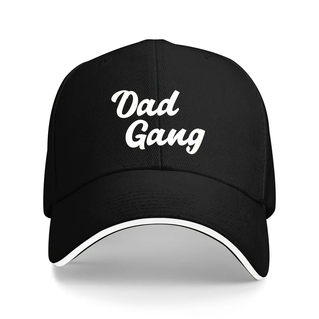 Dad Gang Black Baseball Cap - Adjustable, Lightweight Polyester Hat with White Border, Sun Protection, Comfortable Fit for Men & Women, Perfect for Casual Wear & Outdoor Sports, Adjustable Headwear | Cursive Text Cap | Lightweight Hat, Baseball Hat