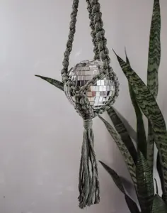 Olive Disco Ball Macrame Hanger