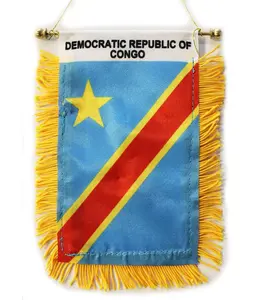 2 Pack-Democratic Republic Of Congo Fringy Car Window Hanging Flag - 4x6 '' Double-sided Small Mini Flag Banner for Car Rearview Mirror Décor - Fringed -Hanging Flag with Suction Cup & Fringy-4''x6 ''