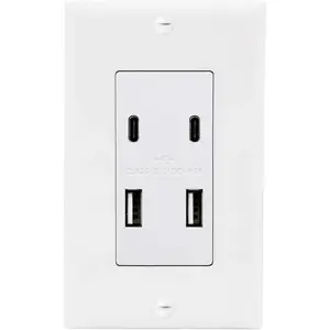 USB Receptacle Outlet - 4.8A USB C/A High Speed 4 USB Wall  Ports, Vertical Multi-Plug Socket, Electrical AC Replacement, Outlet Wall Plate Included - White
