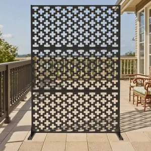 Decorative Rustproof Steel Outdoor Privacy Screen 72" H x 47" W, Freestanding Metal Balcony Divider Panel, Multi‑use Weatherproof Privacy Fence & Room Divider for Apartment Balcony, Deck, Garden and Backyard, Galvanized Steel, 72X47"