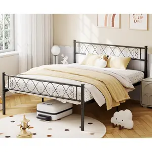 Garvee Metal Platform Bed Frames with Headboard and Footboard in Queen, King, Twin-XL, and Full Sizes. Features Iron-Art Sweet Heart Design, Heavy-Duty Steel Slats, Under Bed Storage, Noise-Free Structure, No Box Spring Needed, Easy Assembly.