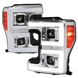 2017-2019 F-250 F-350 F-450 F-550 LED C-Bar Projector Headlights w/ Switchback Sequential Turn Signals (Chrome Housing/Clear Lens)