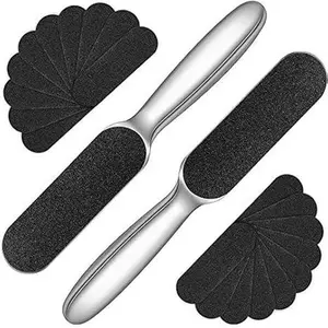 2 Pcs Stainless Steel Pedicure Foot File Callus Remover Foot Scrubber Rasp with 20 Replaceable Coarse/Fine Double Side Reusable Pads for Care Cracked Skin Callus Remover Tool,Christmas Party Gifts,Hand Tools Kits