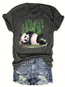 Gray Graphic Tee, Sleeping Panda Print, Bamboo Design, Cute Animal Top, Casual Style, Relaxed Fit, Everyday Wear, Gift for Panda Lovers, Trendy Design, Comfortable