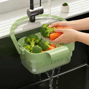 Over The Sink Foldable Drain Basket Adjustable Extendable Kitchen Colander For Vegetable Washing Leftover Food Filtering Hanging Strainer Basket