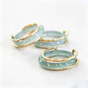 High-end custom jadeite inlaid ring, new model, natural blue water high ice jade ring for men and women, couple's jade ring, tail ring, bracelet