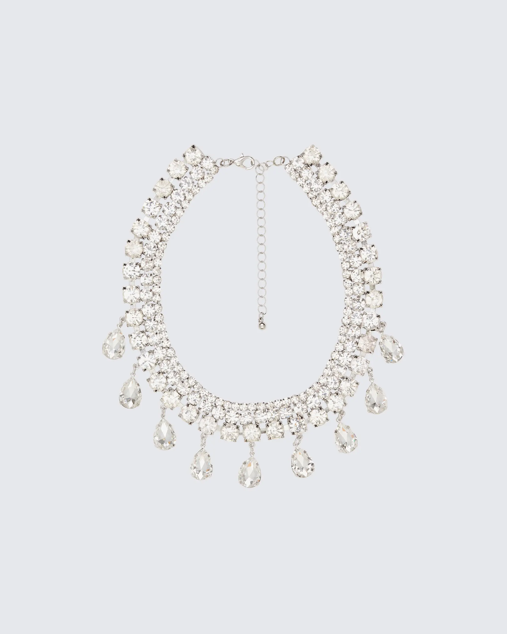 Lioré Silver Crystal Choker, Female Adjustable Bejeweled Style Statement Necklace with Teardrops, Crystal Necklace, Glass Crystal