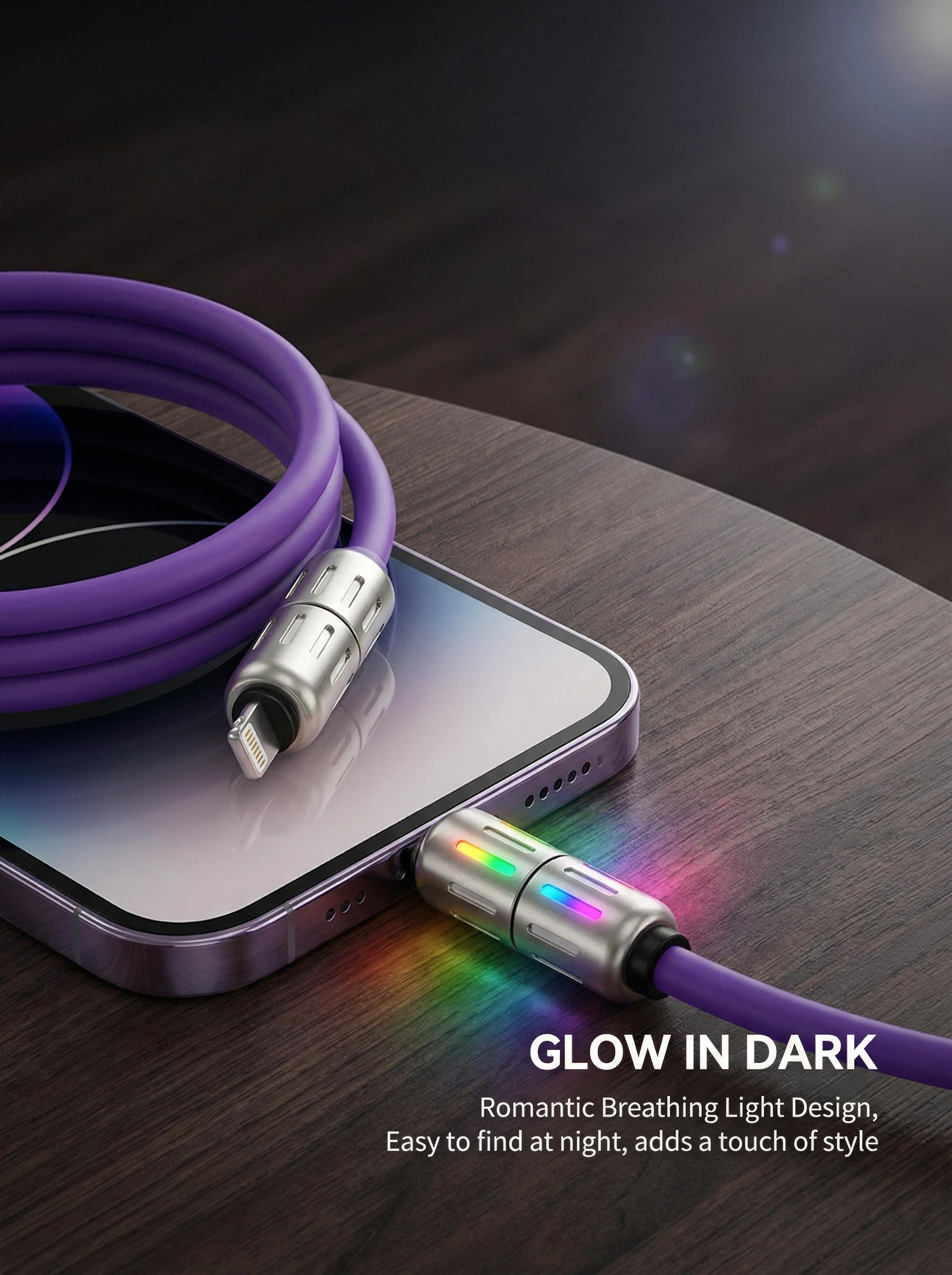 [Buy 1 Get 1 Free] 6.6ft 4-in-1 Charging Cable, 65W Fast Charge Data Sync Cord LED Breathing Light, USB A Type C Lightning Universal Charger for iPhone 16/15 iPad Pro