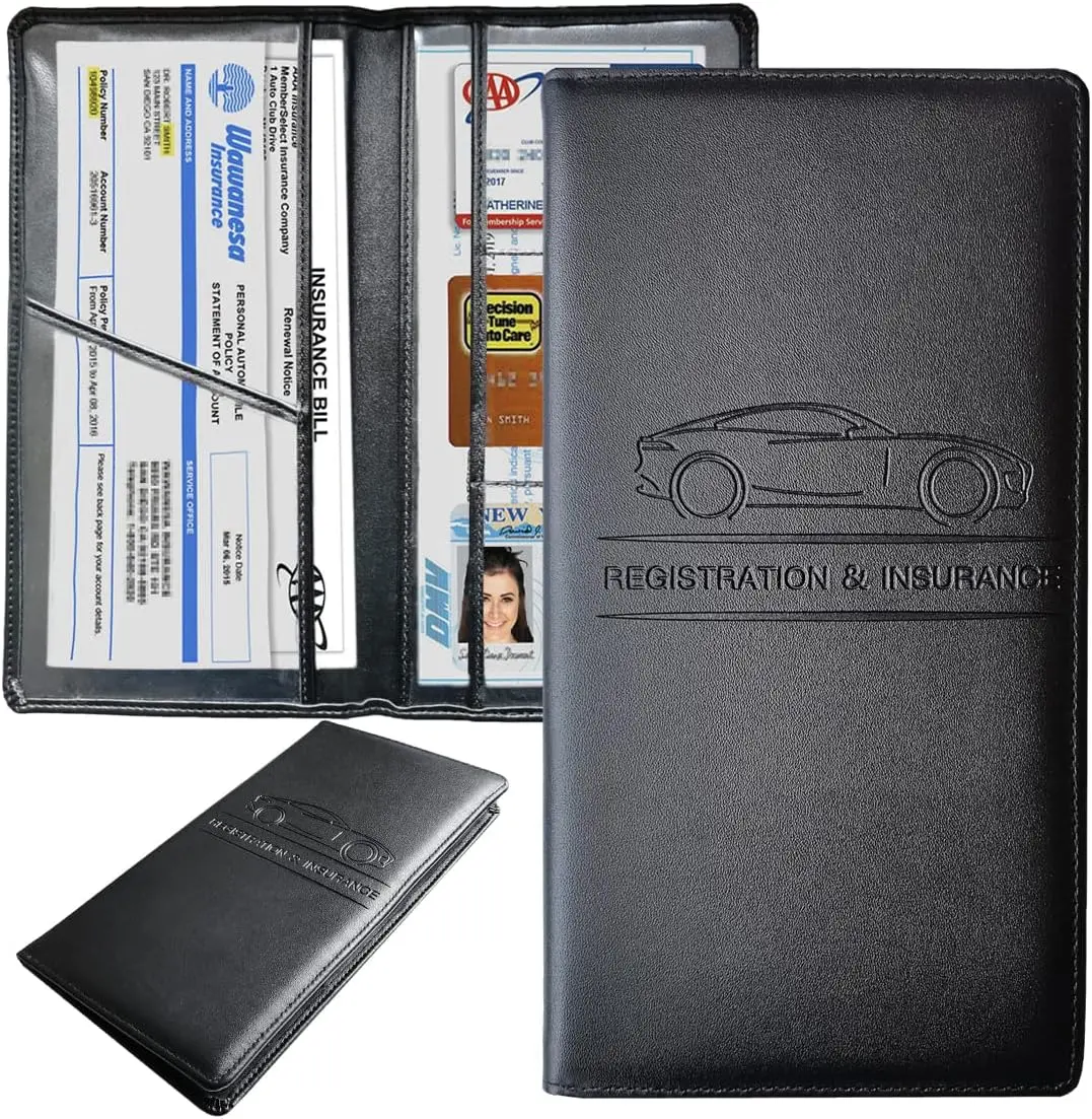 High-Quality Large Synthetic PU Leather Black Car Tax Disc Holder - Durable and Practical Travel Document Holder, Easily Identifiable Glove Box Organizer for Automotive Storage