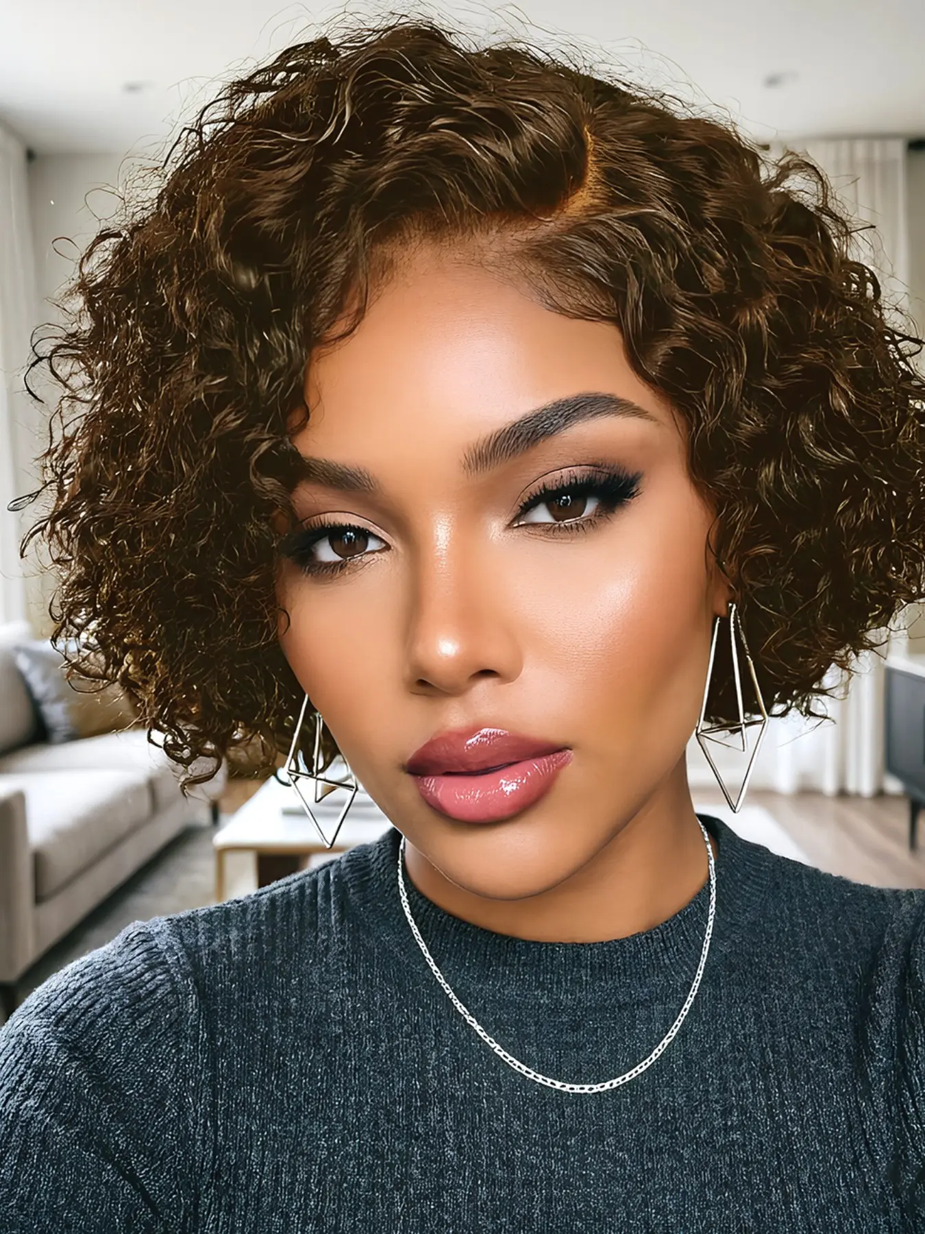 Deep Wave 13x4 Lace Front Wig Curly Natural Looking Wigs Natural Color Brown 99J Short Bob Style Wig Human Hair Wigs Transparent Lace Frontal Wig For Women Stylist Friendly Wig