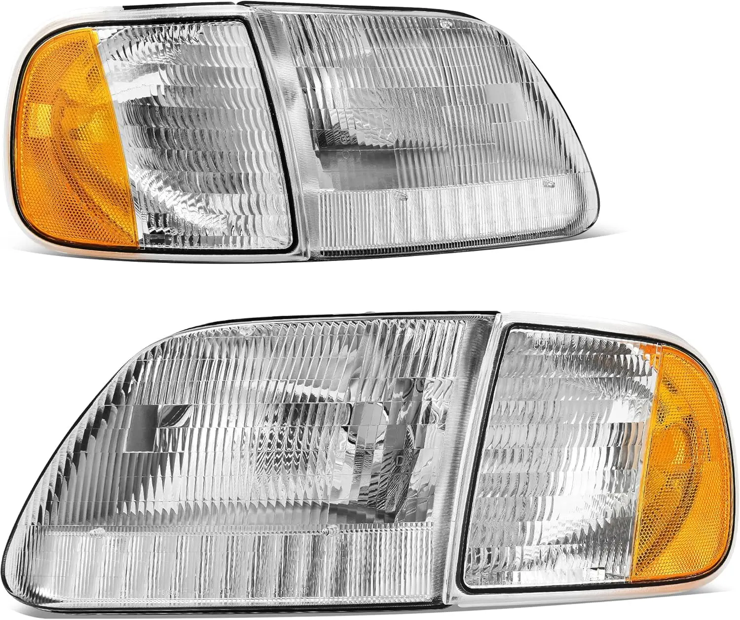 YITAMOTOR Headlight Assembly Compatible with 1997-2003 Ford F-150/1997-2002 Ford Expedition Pickup Headlamp Replacement Chrome Housing