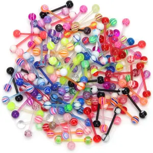 Wholesale 14g Tongue Rings Barbells orted Colors 110  Acrylic Ball