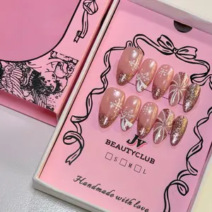 JvBeautyNail  | 10PCS 100% Handmade Christmas Frosty Blush Glam Press On Nails - Reusable & Harmless