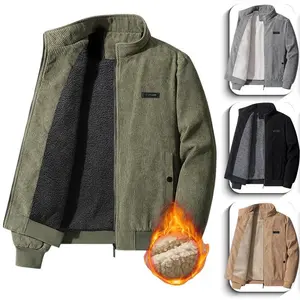 Men’s autumn–winter fashion plus-size thick velour jacket with a warm cotton core, lapel collar, and loose fit