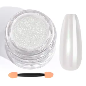 SAVILAND White Pearl Chrome Nail Powder - 1g Mirror Effect Chrome Powder for Gel Nails, Metallic Mermaid Chrome Nail Powder for Gel Polish, Pearl Nail Powder Glitter Dust Kit for Nail Art Decorations Nail Care Nail Polish Manicure Cutics Manicure Cutics