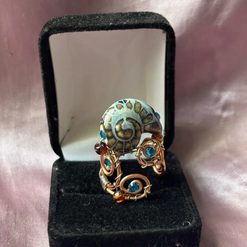 Handwrapped Seashell Ceramic Bead Ring